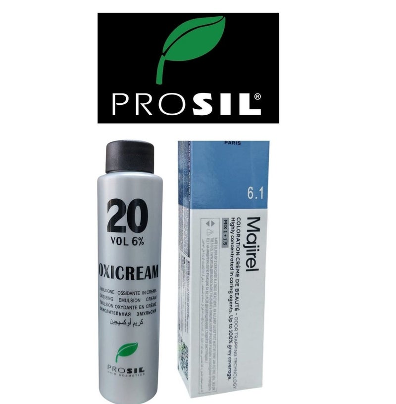 كريم أكسجين PROSIL OxiCream بتركيز 20 فوليوم 6% + صبغة شعر Majirel رقم 6.1 - Image 1